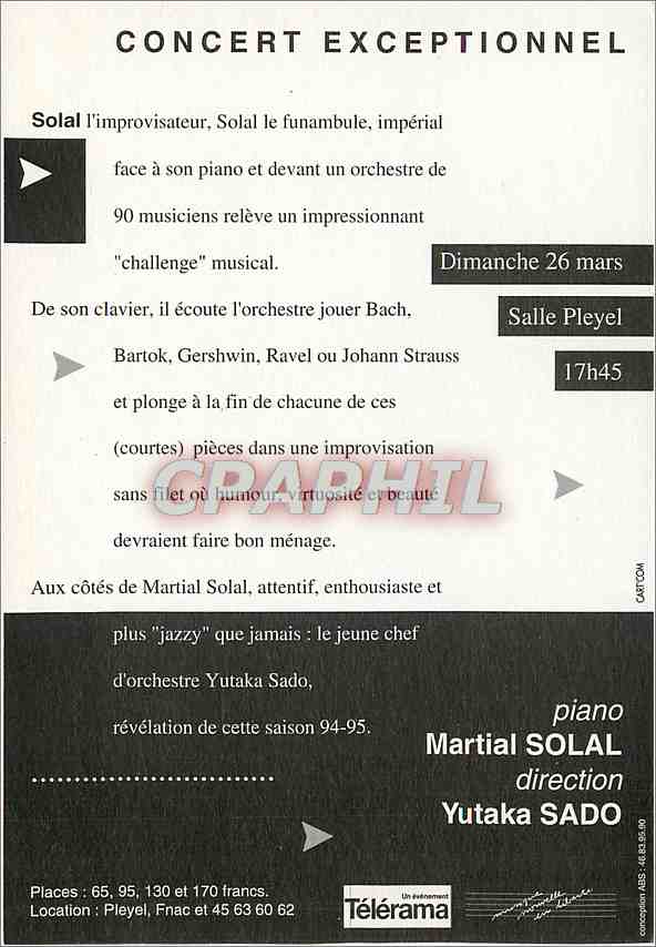 CPM Carte Blanche a Martial Solal Salle Pleyel Paris — Back