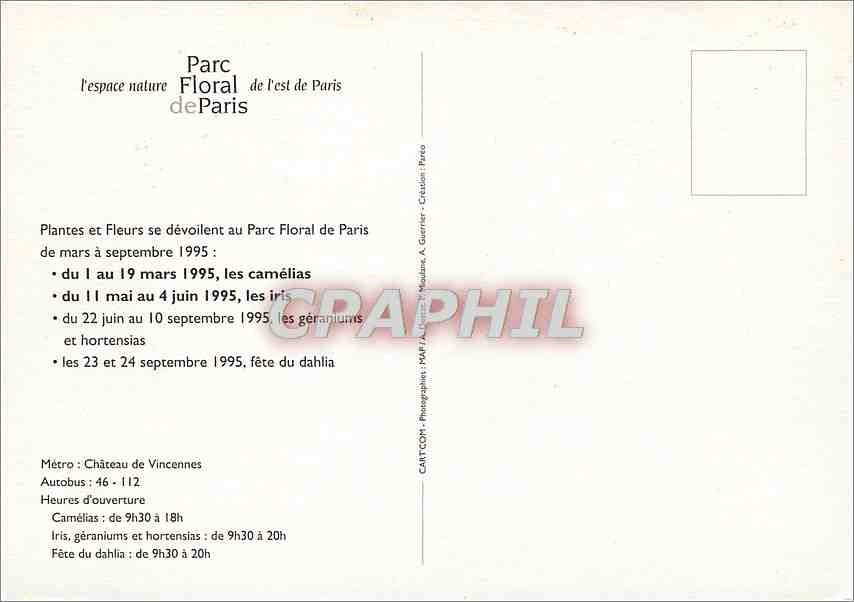 CPM Mairie de Paris Plantes et fleurs se devoilant au Parc Floral de Paris  — Verso