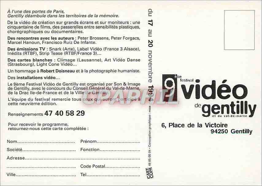 CPM Place de la Victoire Gentilly 9eme Festival Video Elephant — Back