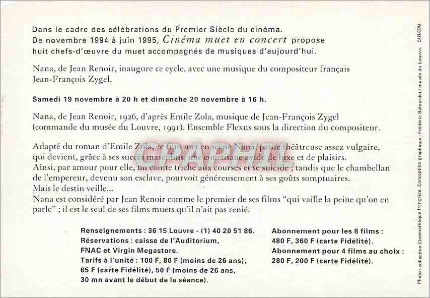 CPM Louvre Auditorium Jean Renoir Jean Francois Zygel Cinema Muet — Rückseite