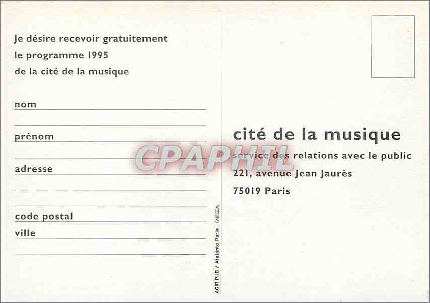 CPM Cite de la Musique Avenue Jean Jaures Paris  — Rückseite