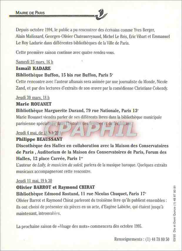 CPM Le Visage des Mots  — Rückseite