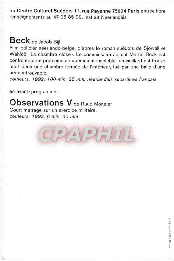 CPM Beck de Jacob Biji Film policier neerlando belge  — Back