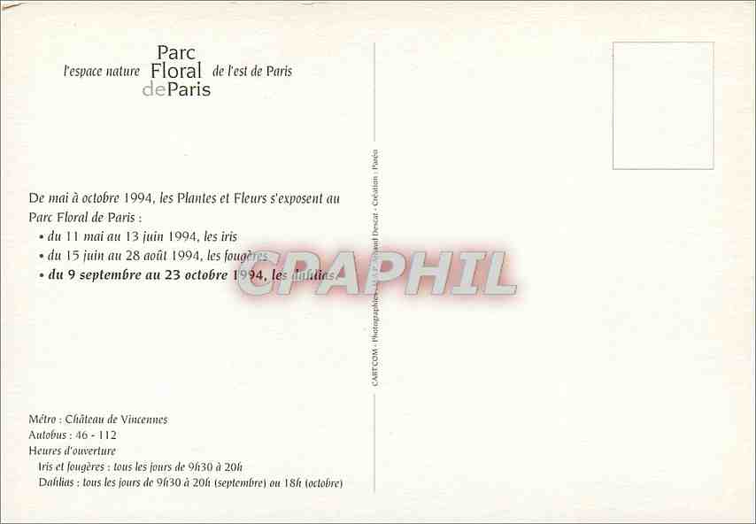 CPM Mairie de Paris Les Plantes et Fleurs s'exposent au Parc Floral de Paris  — Rückseite