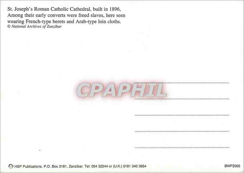 CPM St Joseph Roman Catholic Cathedral Zanzibar — Rückseite