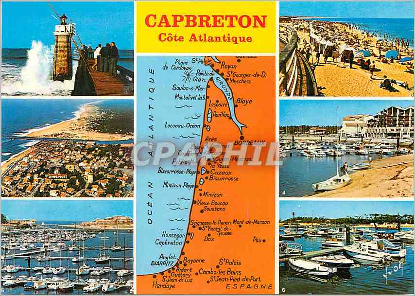 CPM Capbreton Landes Effet de vagues sur le Phare La Plage Vue generale aerienne 
