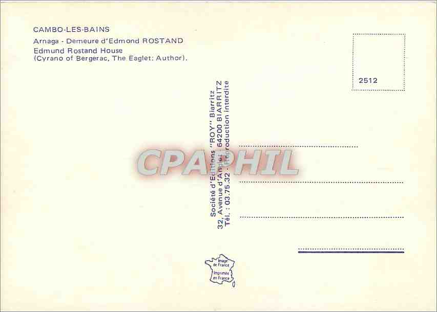 CPM Cambo les Bains Arnaga Demeure d'Edmond Rostand  — Verso