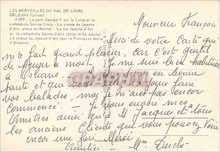 CPM Les Merveilles du Val de Loire Orleans Loiret  — Verso