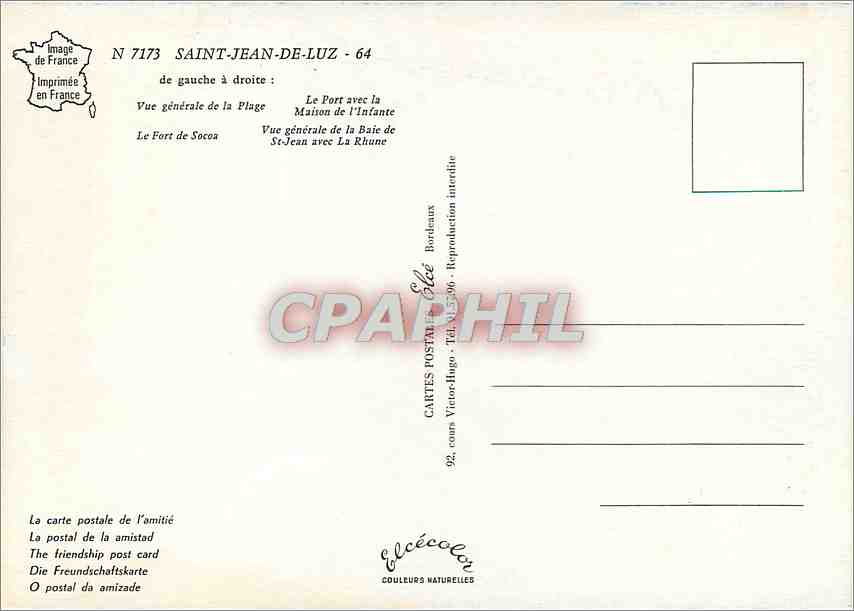CPM Souvenir de St Jean de Luz  — Verso