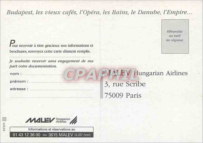 CPM Budapest a 2 heures de Paris  Hungarian Airlines Avion Aviation  — Rückseite
