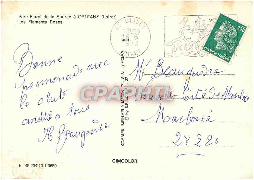CPM Parc Floral de la Source a Orleans Loiret Les Flamants Roses  — Verso