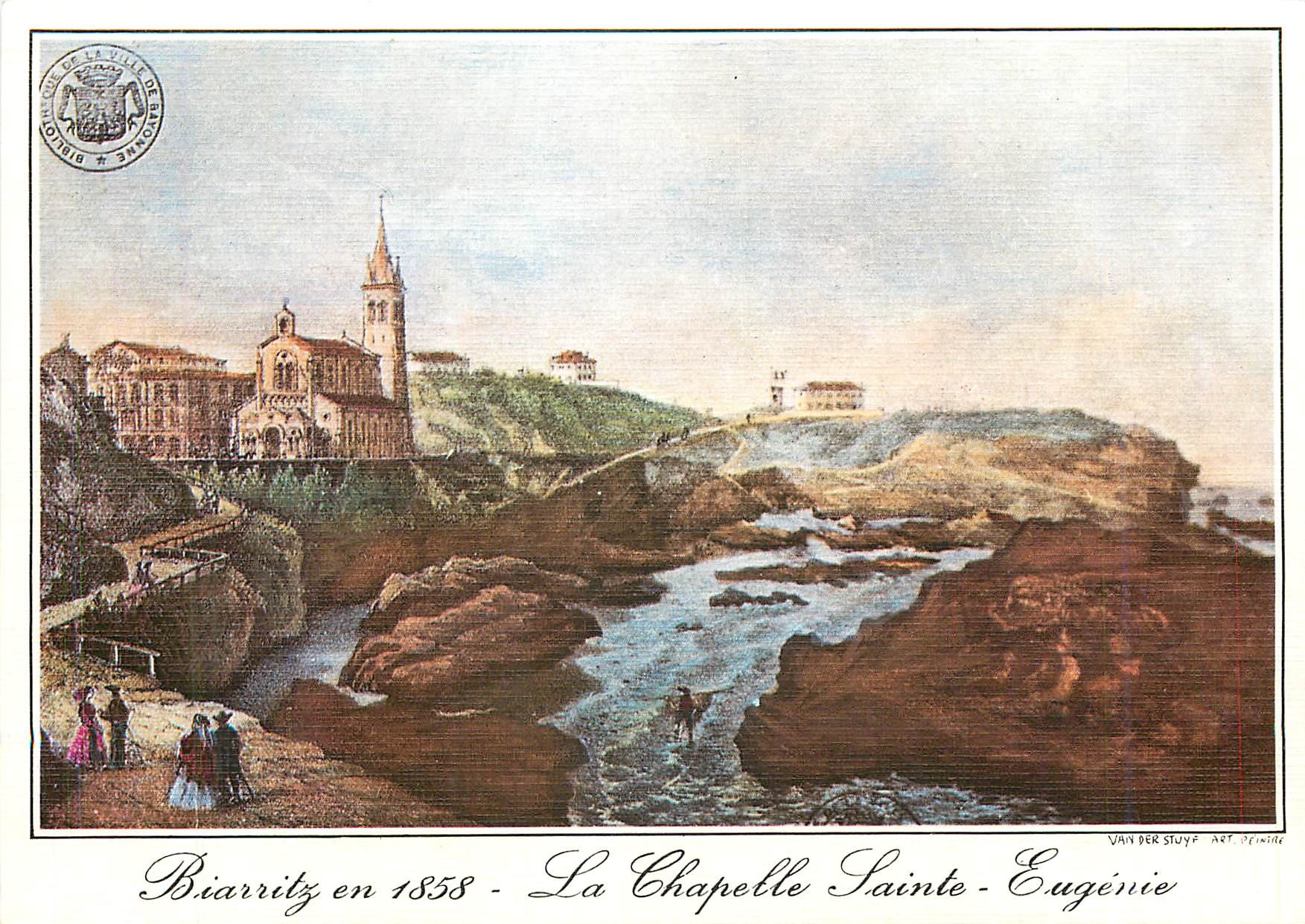 CPM Biarritz Vieilles Gravures de 1858 La Chapelle St Eugenie et le Rocher du Basta avant la constru