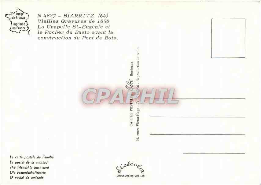 CPM Biarritz Vieilles Gravures de 1858 La Chapelle St Eugenie et le Rocher du Basta avant la constru — Verso