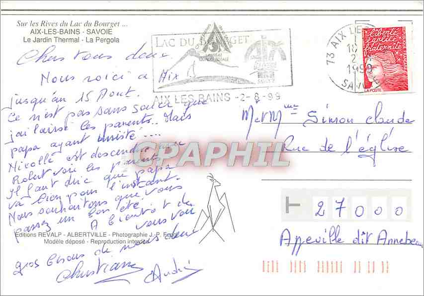 CPM Aix les Bains Savoie Le Jardin Thermal La Pergola  — Rückseite