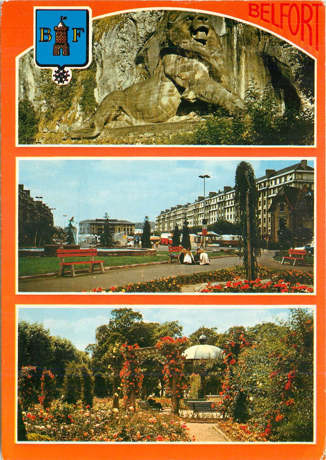CPM Belfort Le Lion ceuvre du Sculpteur Bartholdi La place de la Resistance La Roseraie 