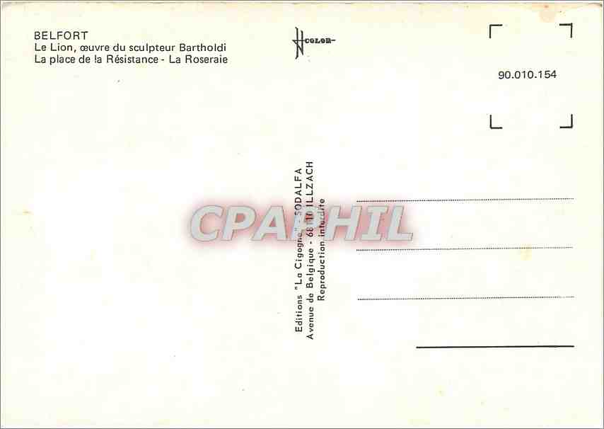 CPM Belfort Le Lion ceuvre du Sculpteur Bartholdi La place de la Resistance La Roseraie  — Verso