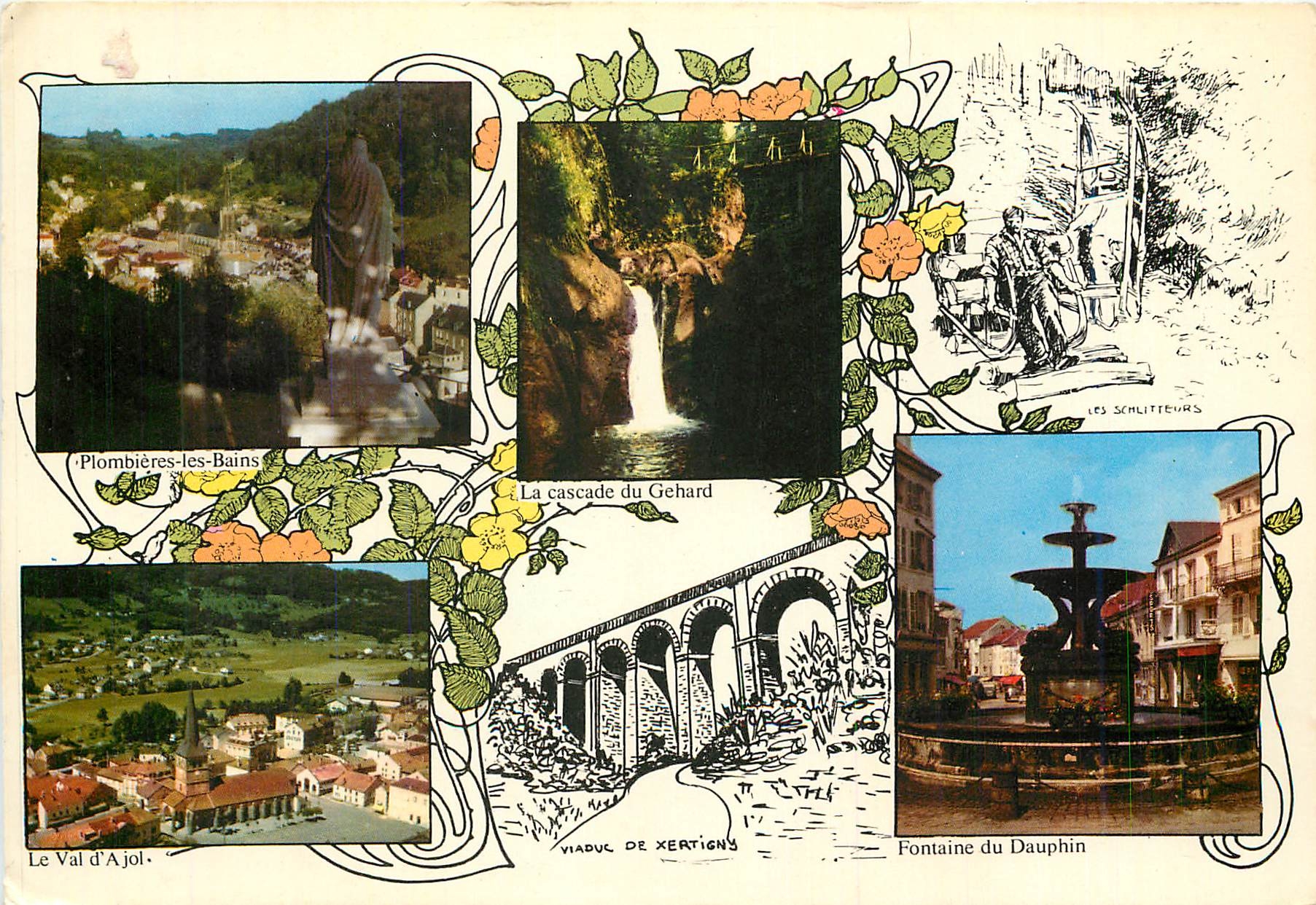 CPM Les Vosges Touristiques Plombieres les Bains La cascade du Gehard Fontaine du Dauphin Val d'Ajol