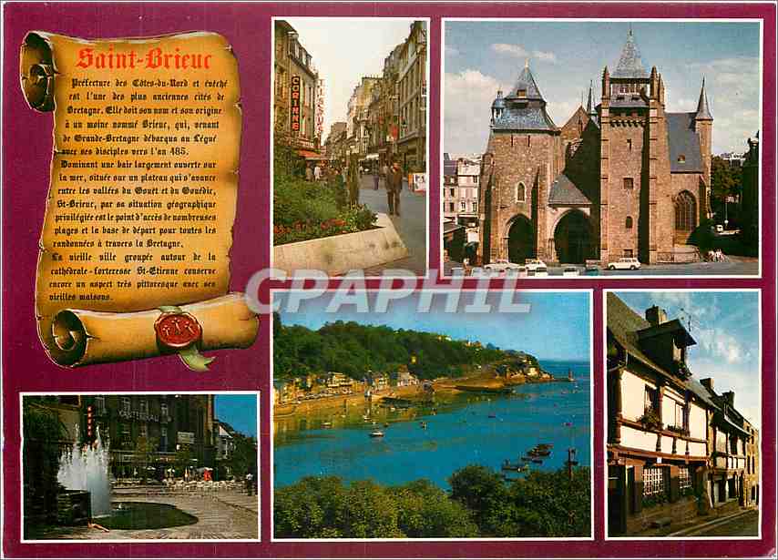 CPM Saint Brieuc La rue St Guillaume la cathedrale St Etienne le port du Legue et les vieilles maiso