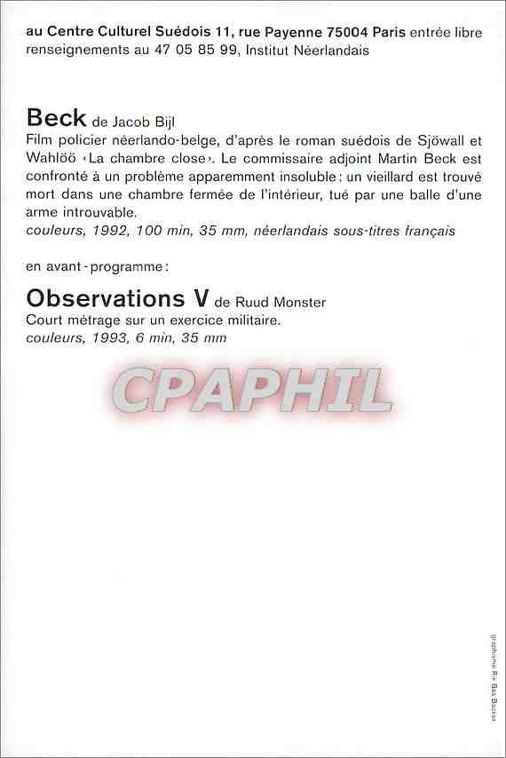 CPM Beck de Jacob Biji Film policier neerlando belge  — Back