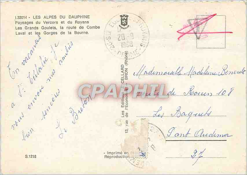 Vercors Royans — Paysages du Dauphiné — Éditeur Cellard, n° S.1218 — Back