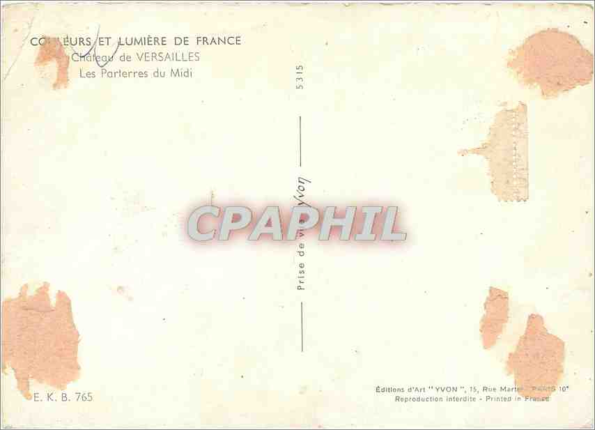 CPM Chateau de Versailles Les Parterres du Midi  — Verso