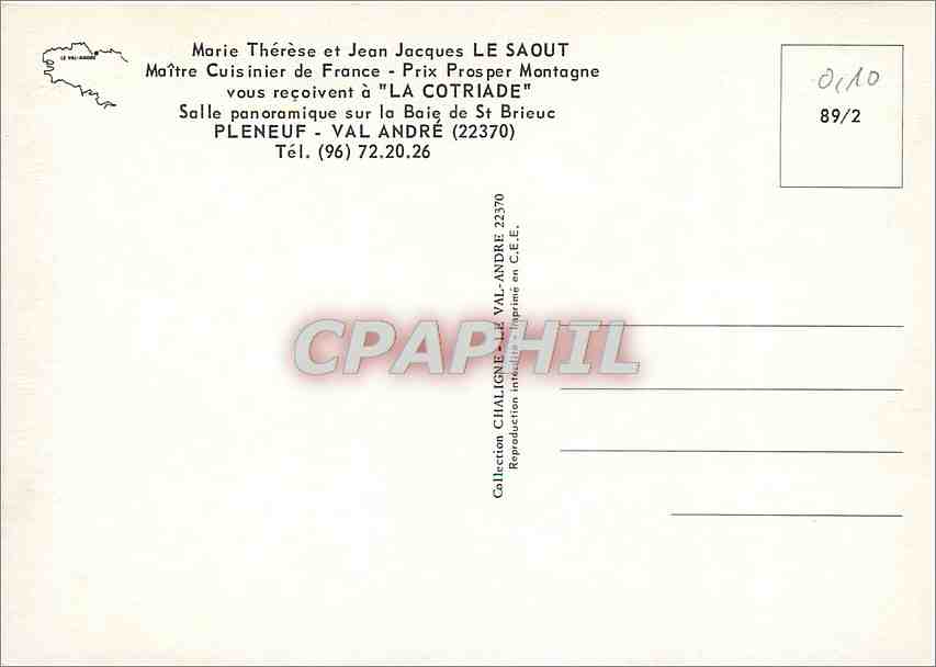 CPM Maria Therese et Jean Jacques Le Saout Maitre Cuisinier de France Prix Prosper Montagne vous rec — Rückseite
