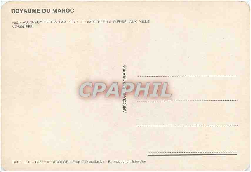 CPM Royaume du Maroc Fez au creux de tes douces collines  — Rückseite