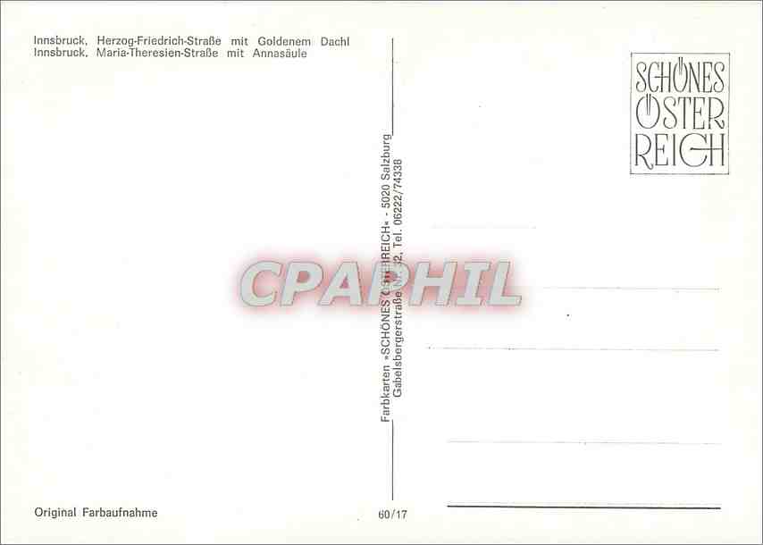 CPM Innsbruck Maria Theresien Strasse mit Annasaule  — Rückseite