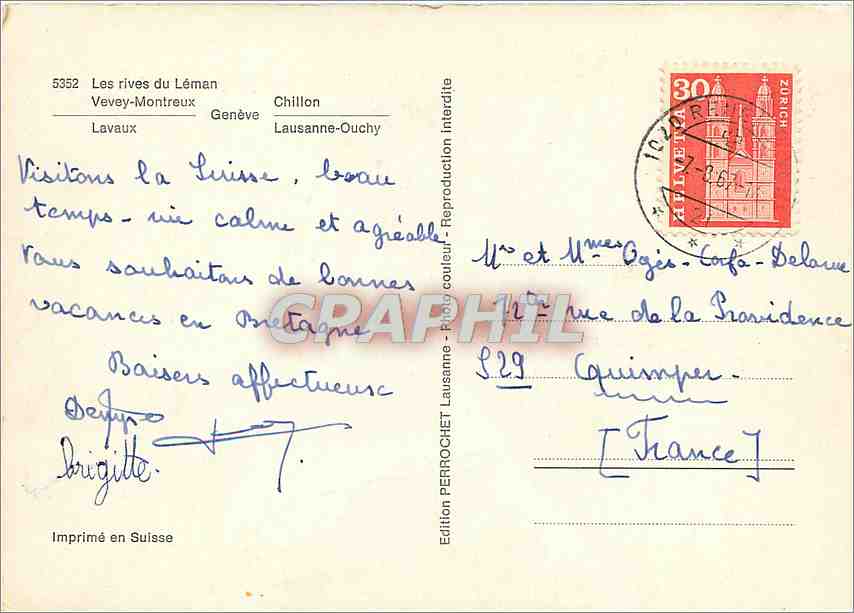 CPM Les Rives du Leman Vevey Montreux Geneve Chillon Lavaux Lausanne Ouchy  — Verso