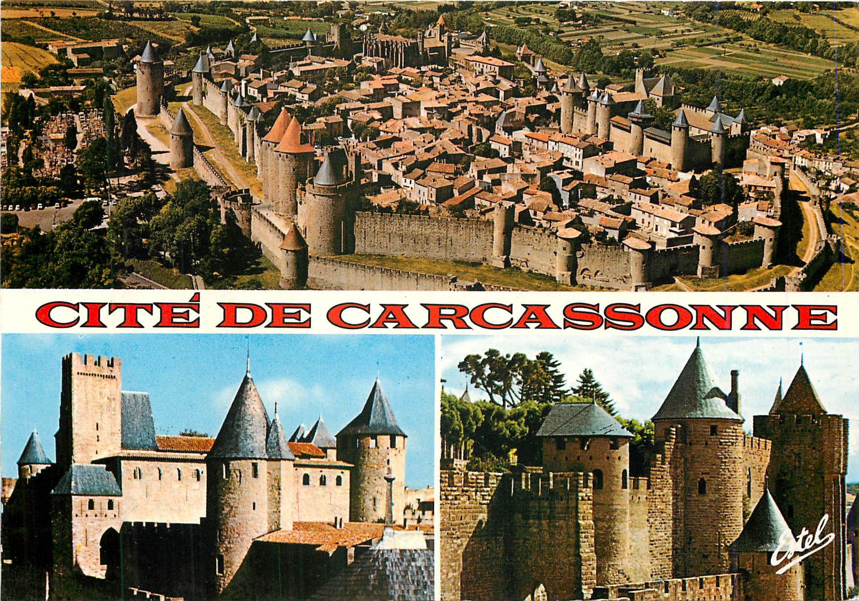 CPM Carcassonne Aude Vue aerienne de la cite prise du nord est 