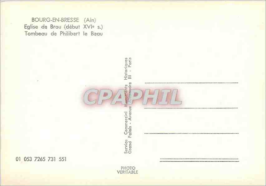 CPM Bourg en Bresse Ain Eglise de Brou Tombeau de Philibert le Beau  — Rückseite