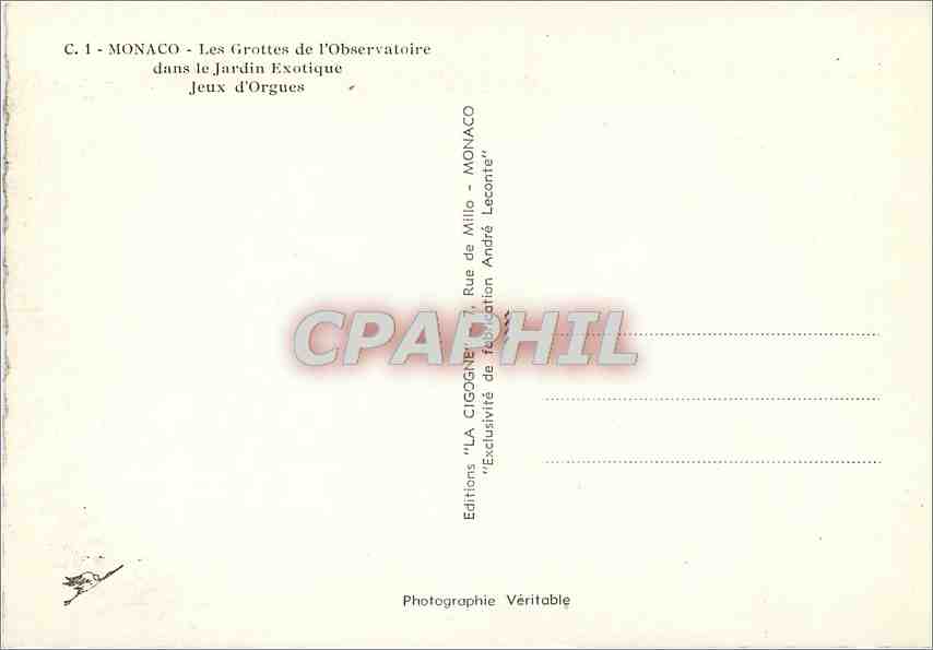 CPM Monaco Les Grottes de l'Observatoire dans le Jardin Exotique Jeux d'Orgues  — Verso