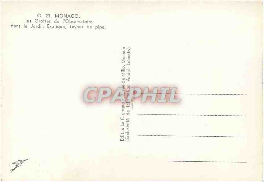 Die Höhlen des Observatoriums — Exotischer Garten, Monaco — Verlag « La Cigognia » von Milo, Monaco — Rückseite