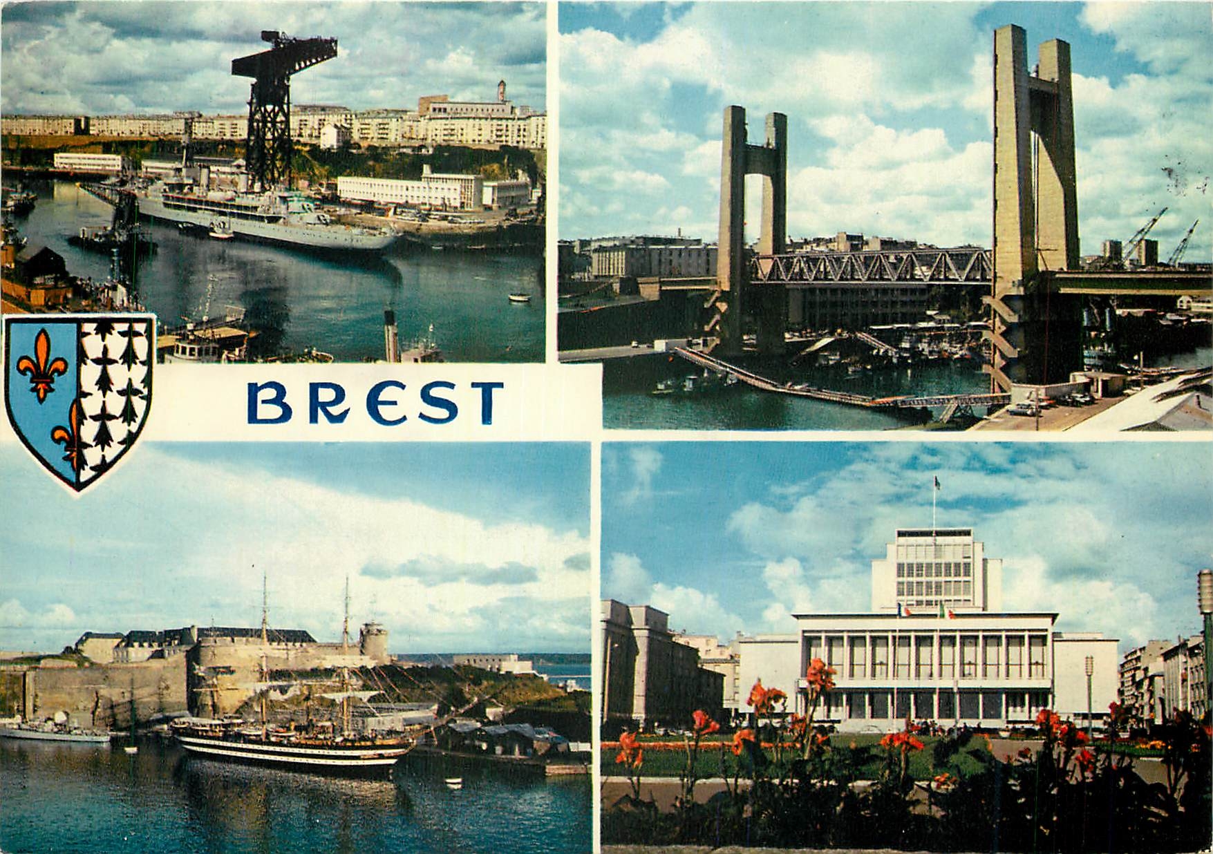 CPM Brest Finistere l'Arsenal le pont levant l'amiraute et l'hotel de ville 