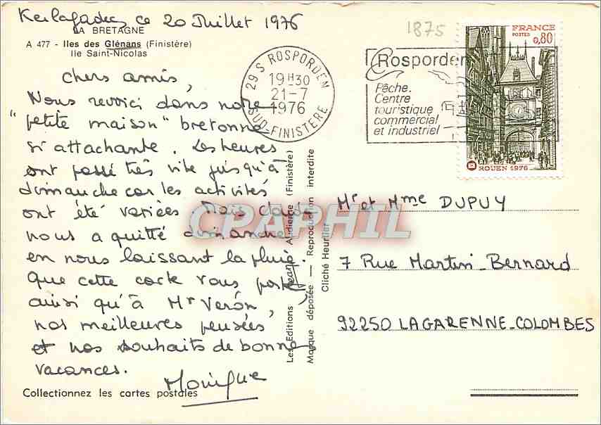 CPM La Bretagne Iles des Glenans Finistere Ile Saint Nicolas  — Rückseite