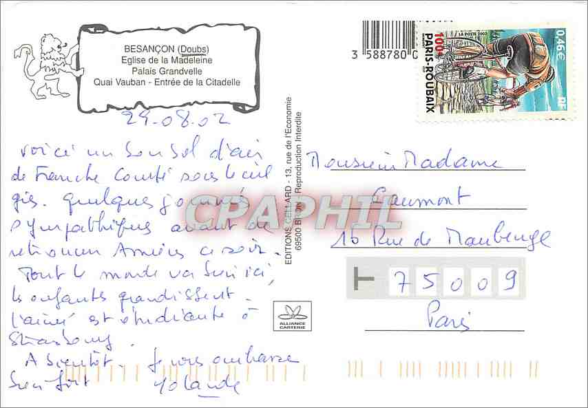 Besançon — Capitale de la Franche Comté et ville natale de V. Hugo et des frères Lumière — Éditions Céline ARD — Rückseite