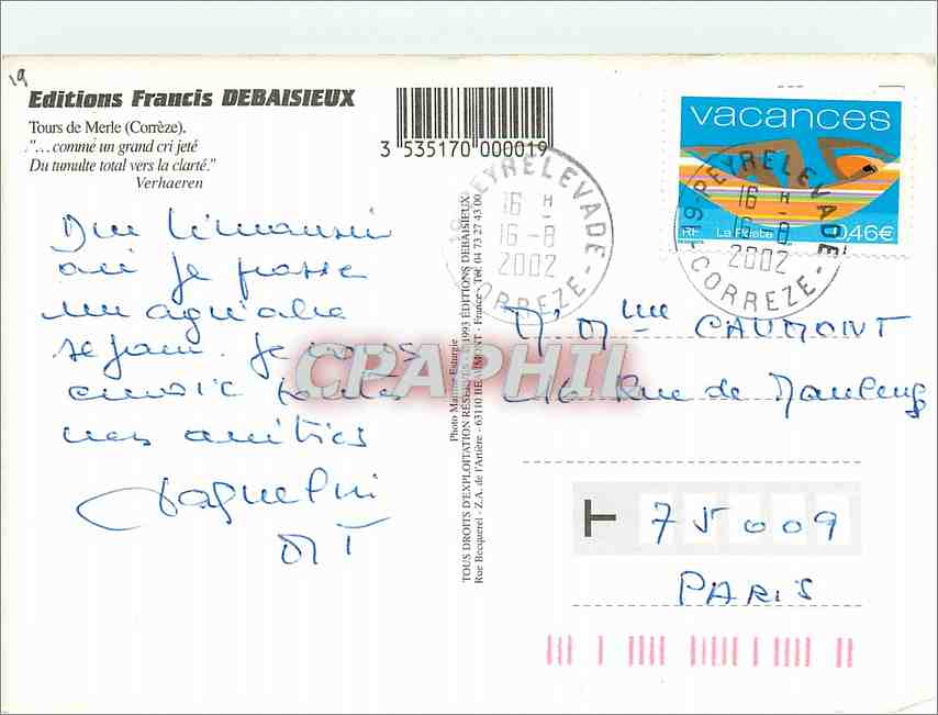 CPM Debaisieux Tours de Merle Correze  — Verso