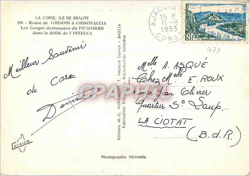 CPM La Corse Ile de Beaute Route de Ghisoni a Ghisonaccia  — Rückseite