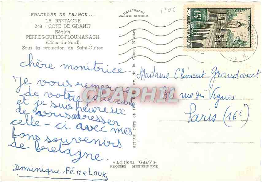 CPM Cote de Granit Region Perros Guirec Ploumanach Cotes du Nord Folklore — Verso