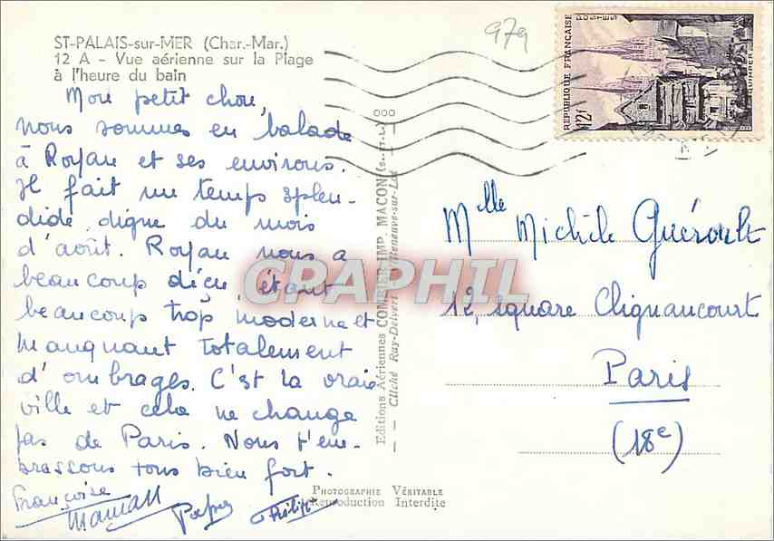 Saint-Palais-sur-Mer (Charente-Maritime) — Vue aérienne sur la plage à l'heure du bain — Éditions MACON — Verso