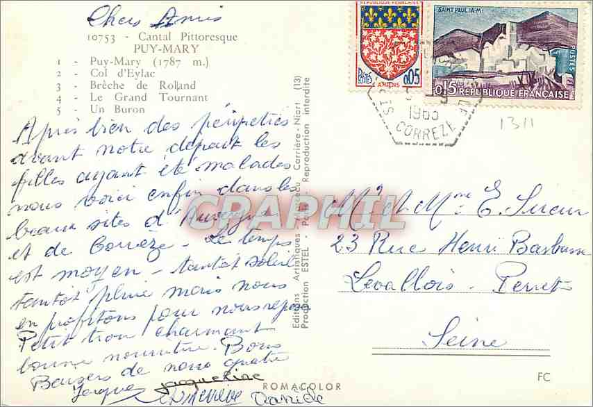 CPM Cantal Pittoresque Puy Mary Col d'Eylac Breche de Rolland Le Grand Tournant Un Buron  — Rückseite