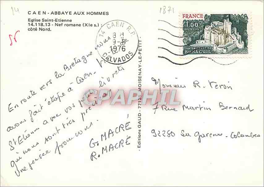 CPM Caen Abbaye Aux Hommes Eglise Saint Etienne Nef romane Cote Nord  — Verso