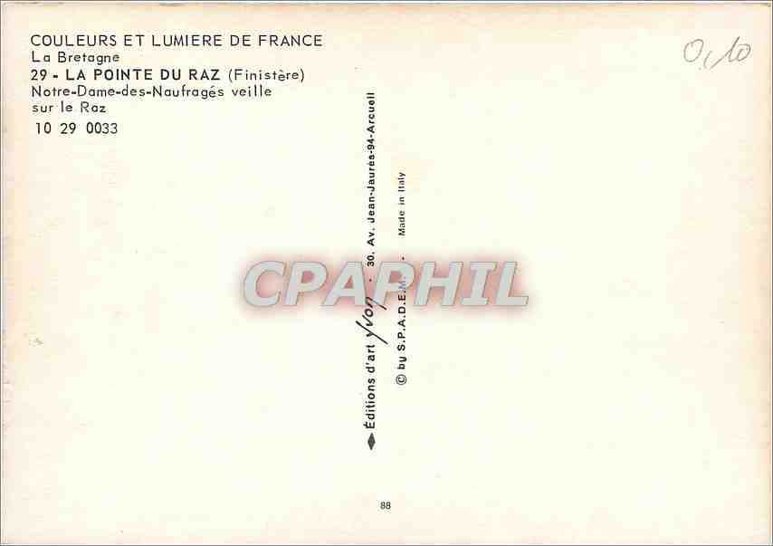 CPM La Pointe du Raz Finistere Notre Dame des Naufrages veille sur le Raz  — Rückseite