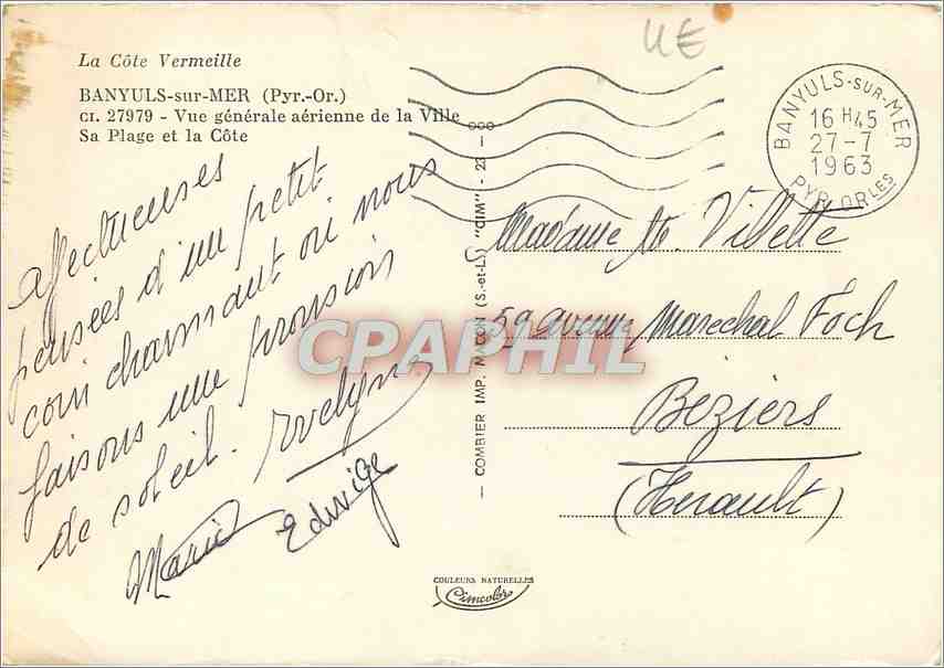 CPM Banyuls sur Mer Pyr Or Vue generale aerienne de la Ville Sa Plage et la Cote  — Verso