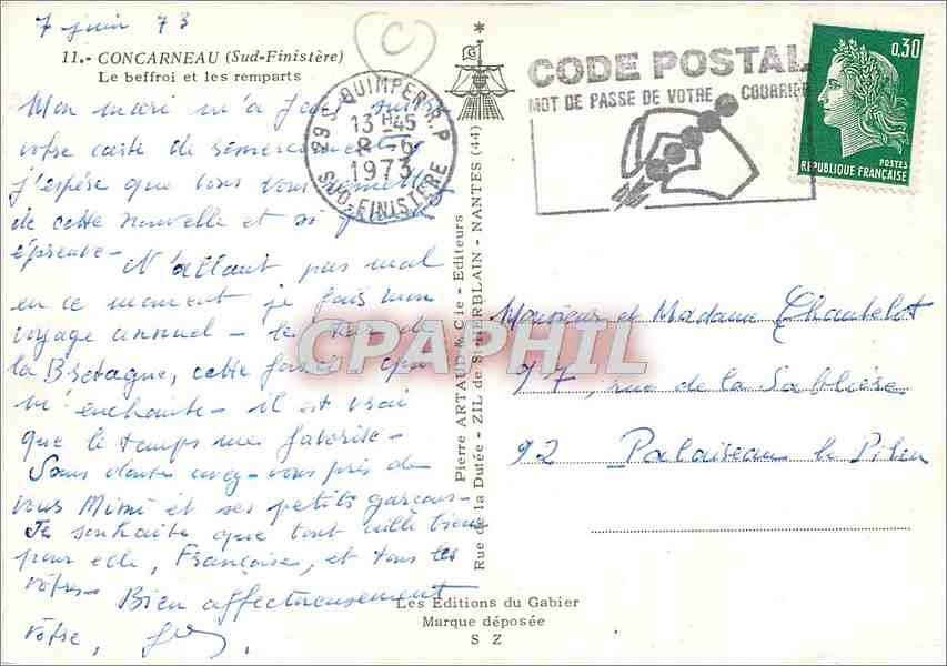 CPM Concarneau Sud Finistere Le Beffroi et les remparts  — Rückseite