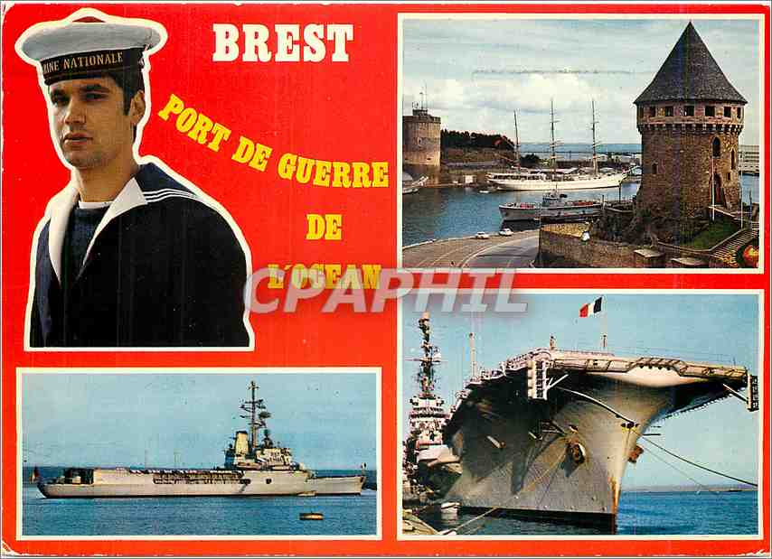 CPM Brest Port de Guerre de l'Ocean La Tour Tanguy et les navires Jeanne d'Arc et Foch Porte Avions