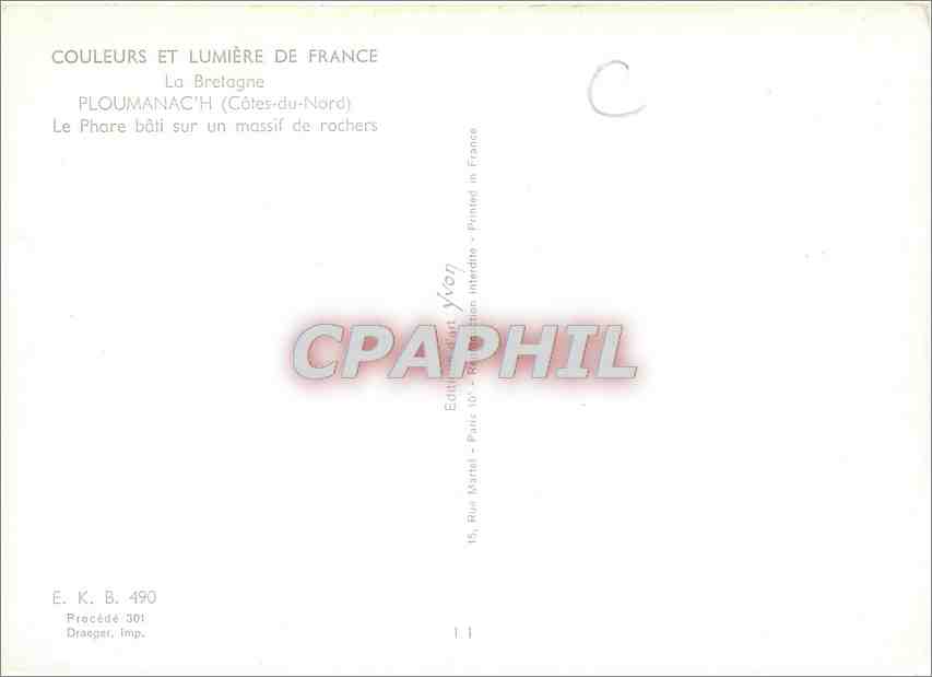 CPM La Bretagne Ploumanach Cotes du Nord Le Phare bati sur un massif de rochers  — Rückseite