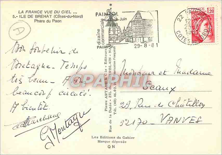 CPM Ile de Brehat Cotes du Nord Phare du Paon  — Rückseite