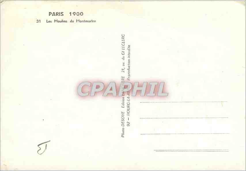 CPM Paris Les Moulins de Montmartre  — Rückseite