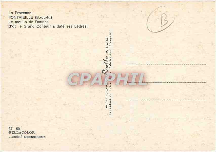 CPM Fontvieille B du R Le Moulin de Daudet d'ou le Grand Conteur a date ses Lettres  — Rückseite
